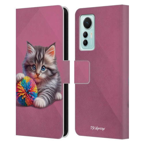P.D. Moreno Play Cat Artwork Spikey Ball Leather Book Wallet Case Cover For Xiaomi 12 Lite