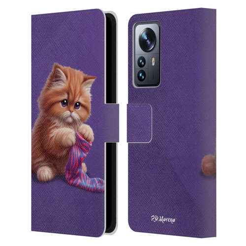P.D. Moreno Play Cat Artwork Colorful Sock Leather Book Wallet Case Cover For Xiaomi 12 Pro
