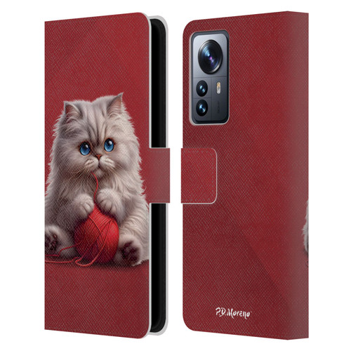 P.D. Moreno Play Cat Artwork Red Yarn Leather Book Wallet Case Cover For Xiaomi 12 Pro