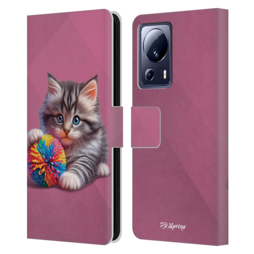 P.D. Moreno Play Cat Artwork Spikey Ball Leather Book Wallet Case Cover For Xiaomi 13 Lite 5G