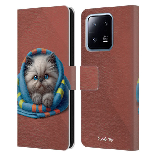 P.D. Moreno Play Cat Artwork Blue Towel Leather Book Wallet Case Cover For Xiaomi 13 Pro 5G