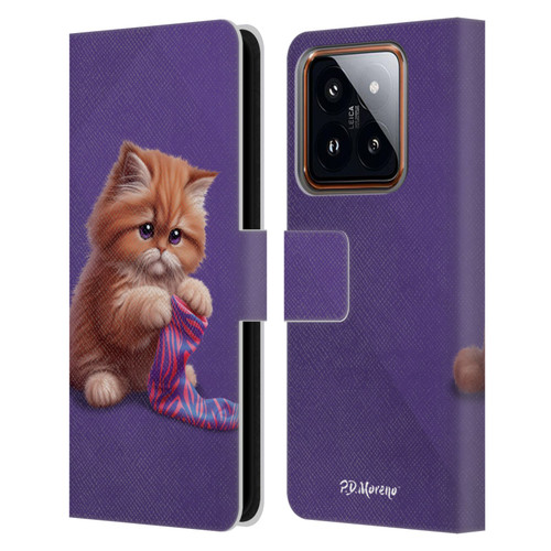 P.D. Moreno Play Cat Artwork Colorful Sock Leather Book Wallet Case Cover For Xiaomi 14