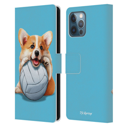 P.D. Moreno Sport Puppies Corgi Volleyball Leather Book Wallet Case Cover For Apple iPhone 12 Pro Max