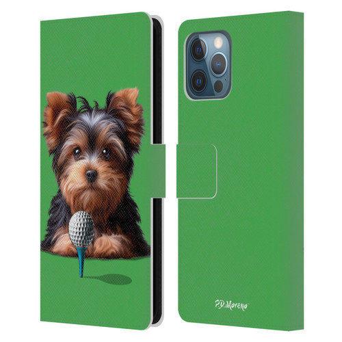 P.D. Moreno Sport Puppies Yorkshire Terrier Golf Leather Book Wallet Case Cover For Apple iPhone 12 Pro Max