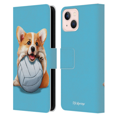 P.D. Moreno Sport Puppies Corgi Volleyball Leather Book Wallet Case Cover For Apple iPhone 13