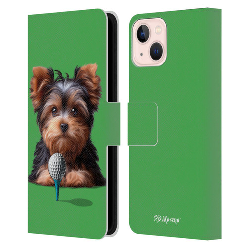 P.D. Moreno Sport Puppies Yorkshire Terrier Golf Leather Book Wallet Case Cover For Apple iPhone 13