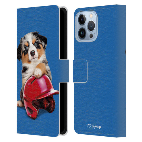 P.D. Moreno Sport Puppies Australian Shepherd Helmet Leather Book Wallet Case Cover For Apple iPhone 13 Pro Max