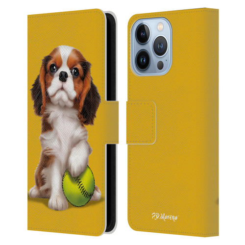 P.D. Moreno Sport Puppies Cavalier King Charles Baseball Leather Book Wallet Case Cover For Apple iPhone 13 Pro