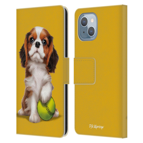 P.D. Moreno Sport Puppies Cavalier King Charles Baseball Leather Book Wallet Case Cover For Apple iPhone 14