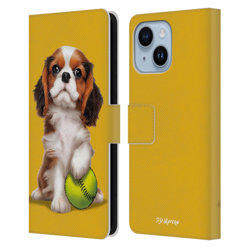 P.D. Moreno Sport Puppies Cavalier King Charles Baseball Leather Book Wallet Case Cover For Apple iPhone 14 Plus