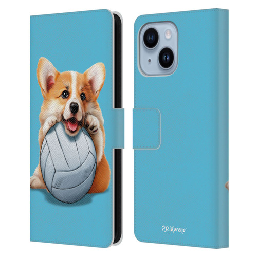 P.D. Moreno Sport Puppies Corgi Volleyball Leather Book Wallet Case Cover For Apple iPhone 14 Plus