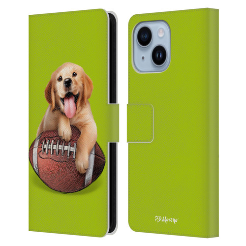 P.D. Moreno Sport Puppies Golden Retriever Football Leather Book Wallet Case Cover For Apple iPhone 14 Plus