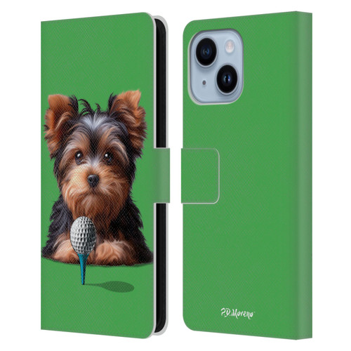 P.D. Moreno Sport Puppies Yorkshire Terrier Golf Leather Book Wallet Case Cover For Apple iPhone 14 Plus