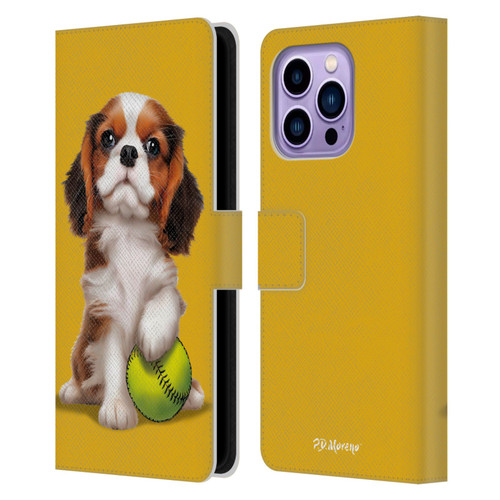 P.D. Moreno Sport Puppies Cavalier King Charles Baseball Leather Book Wallet Case Cover For Apple iPhone 14 Pro Max