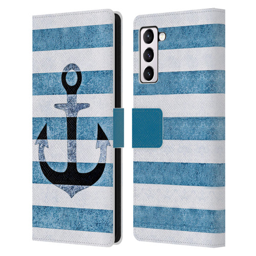 Monika Strigel Vintage Anchors Indigo Leather Book Wallet Case Cover For Samsung Galaxy S21+ 5G