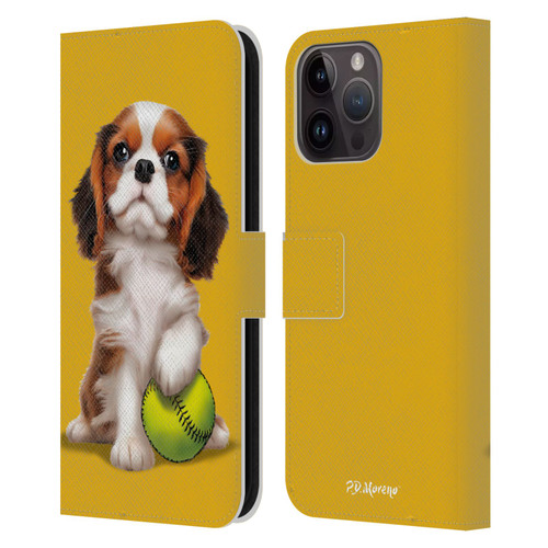 P.D. Moreno Sport Puppies Cavalier King Charles Baseball Leather Book Wallet Case Cover For Apple iPhone 15 Pro Max
