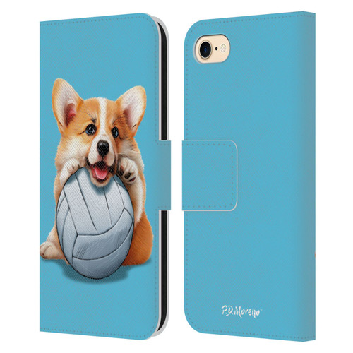 P.D. Moreno Sport Puppies Corgi Volleyball Leather Book Wallet Case Cover For Apple iPhone 7 / 8 / SE 2020 & 2022