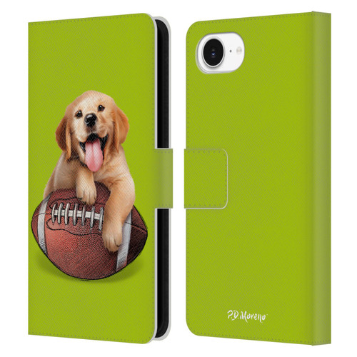 P.D. Moreno Sport Puppies Golden Retriever Football Leather Book Wallet Case Cover For Apple iPhone 16e