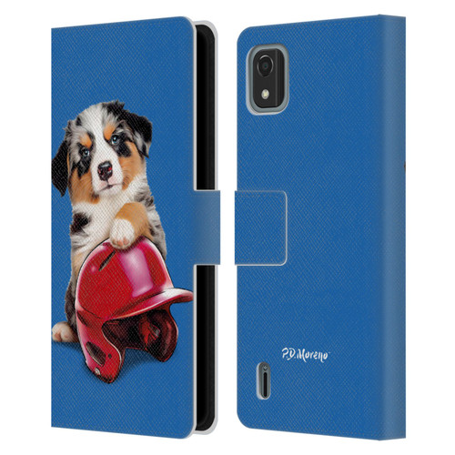 P.D. Moreno Sport Puppies Australian Shepherd Helmet Leather Book Wallet Case Cover For Nokia C2 2nd Edition