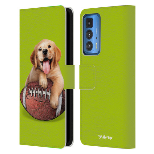 P.D. Moreno Sport Puppies Golden Retriever Football Leather Book Wallet Case Cover For Motorola Edge (2022)