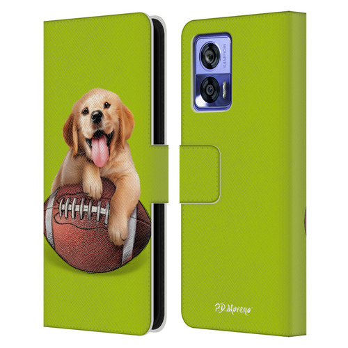 P.D. Moreno Sport Puppies Golden Retriever Football Leather Book Wallet Case Cover For Motorola Edge 30 Neo 5G