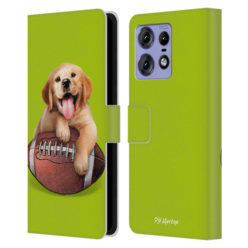 P.D. Moreno Sport Puppies Golden Retriever Football Leather Book Wallet Case Cover For Motorola Edge 50 Pro
