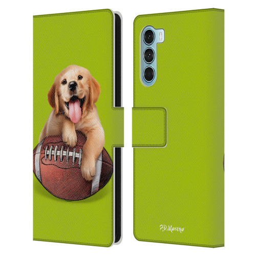 P.D. Moreno Sport Puppies Golden Retriever Football Leather Book Wallet Case Cover For Motorola Edge S30 / Moto G200 5G