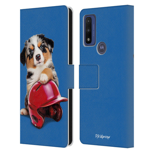 P.D. Moreno Sport Puppies Australian Shepherd Helmet Leather Book Wallet Case Cover For Motorola G Pure