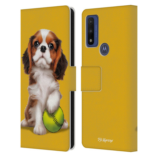 P.D. Moreno Sport Puppies Cavalier King Charles Baseball Leather Book Wallet Case Cover For Motorola G Pure