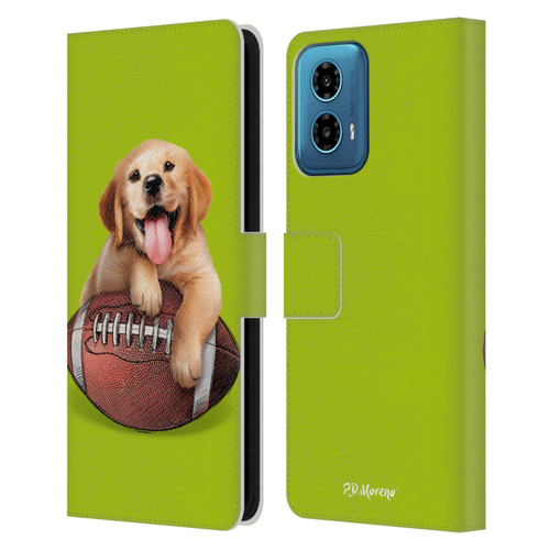 P.D. Moreno Sport Puppies Golden Retriever Football Leather Book Wallet Case Cover For Motorola Moto G34 5G