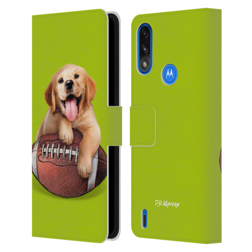 P.D. Moreno Sport Puppies Golden Retriever Football Leather Book Wallet Case Cover For Motorola Moto E7 Power / Moto E7i Power