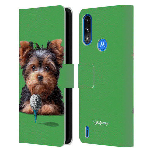 P.D. Moreno Sport Puppies Yorkshire Terrier Golf Leather Book Wallet Case Cover For Motorola Moto E7 Power / Moto E7i Power