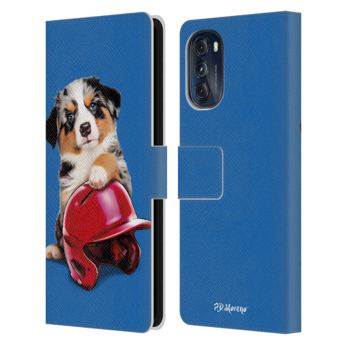 P.D. Moreno Sport Puppies Australian Shepherd Helmet Leather Book Wallet Case Cover For Motorola Moto G (2022)