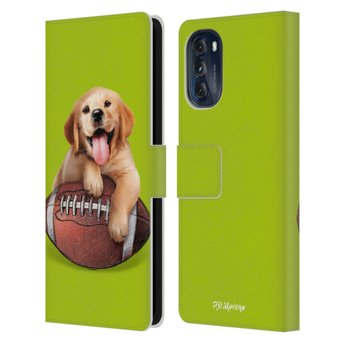 P.D. Moreno Sport Puppies Golden Retriever Football Leather Book Wallet Case Cover For Motorola Moto G (2022)