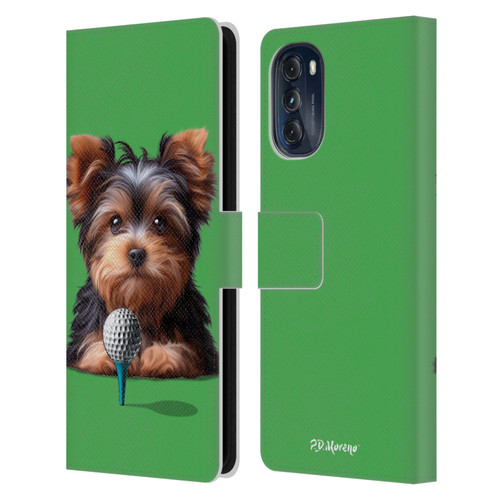 P.D. Moreno Sport Puppies Yorkshire Terrier Golf Leather Book Wallet Case Cover For Motorola Moto G (2022)