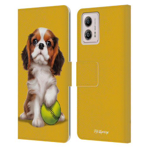 P.D. Moreno Sport Puppies Cavalier King Charles Baseball Leather Book Wallet Case Cover For Motorola Moto G53 5G