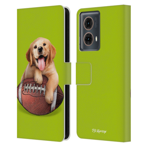P.D. Moreno Sport Puppies Golden Retriever Football Leather Book Wallet Case Cover For Motorola Moto G85