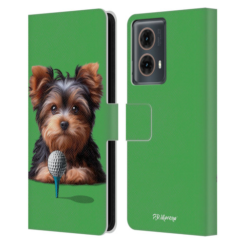 P.D. Moreno Sport Puppies Yorkshire Terrier Golf Leather Book Wallet Case Cover For Motorola Moto G85