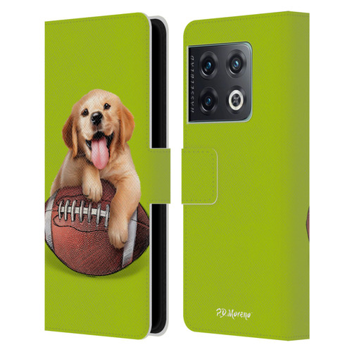 P.D. Moreno Sport Puppies Golden Retriever Football Leather Book Wallet Case Cover For OnePlus 10 Pro