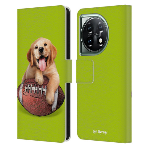 P.D. Moreno Sport Puppies Golden Retriever Football Leather Book Wallet Case Cover For OnePlus 11 5G