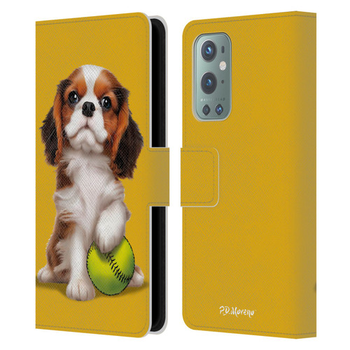 P.D. Moreno Sport Puppies Cavalier King Charles Baseball Leather Book Wallet Case Cover For OnePlus 9