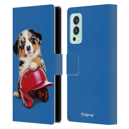 P.D. Moreno Sport Puppies Australian Shepherd Helmet Leather Book Wallet Case Cover For OnePlus Nord 2 5G