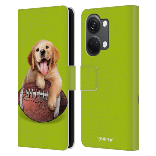 P.D. Moreno Sport Puppies Golden Retriever Football Leather Book Wallet Case Cover For OnePlus Nord 3 5G
