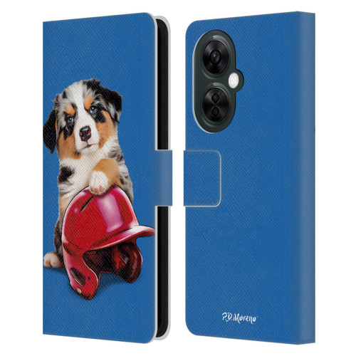 P.D. Moreno Sport Puppies Australian Shepherd Helmet Leather Book Wallet Case Cover For OnePlus Nord CE 3 Lite 5G