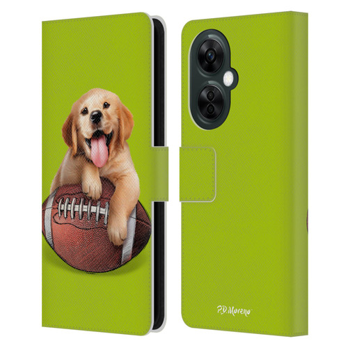 P.D. Moreno Sport Puppies Golden Retriever Football Leather Book Wallet Case Cover For OnePlus Nord CE 3 Lite 5G