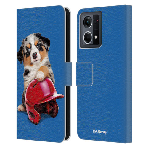 P.D. Moreno Sport Puppies Australian Shepherd Helmet Leather Book Wallet Case Cover For OPPO Reno8 4G