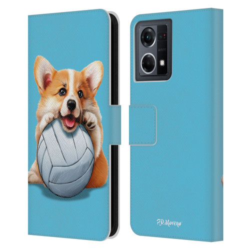 P.D. Moreno Sport Puppies Corgi Volleyball Leather Book Wallet Case Cover For OPPO Reno8 4G