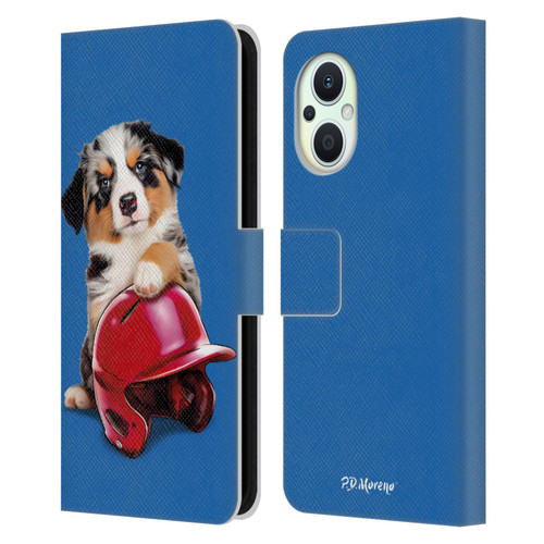 P.D. Moreno Sport Puppies Australian Shepherd Helmet Leather Book Wallet Case Cover For OPPO Reno8 Lite