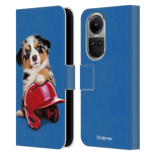 P.D. Moreno Sport Puppies Australian Shepherd Helmet Leather Book Wallet Case Cover For OPPO Reno10 5G / Reno10 Pro 5G