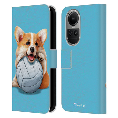 P.D. Moreno Sport Puppies Corgi Volleyball Leather Book Wallet Case Cover For OPPO Reno10 5G / Reno10 Pro 5G